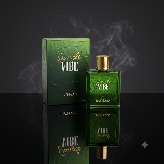 Mise en scène luxueuse du parfum Jungle Vibe de Rayhaan à Lyon.