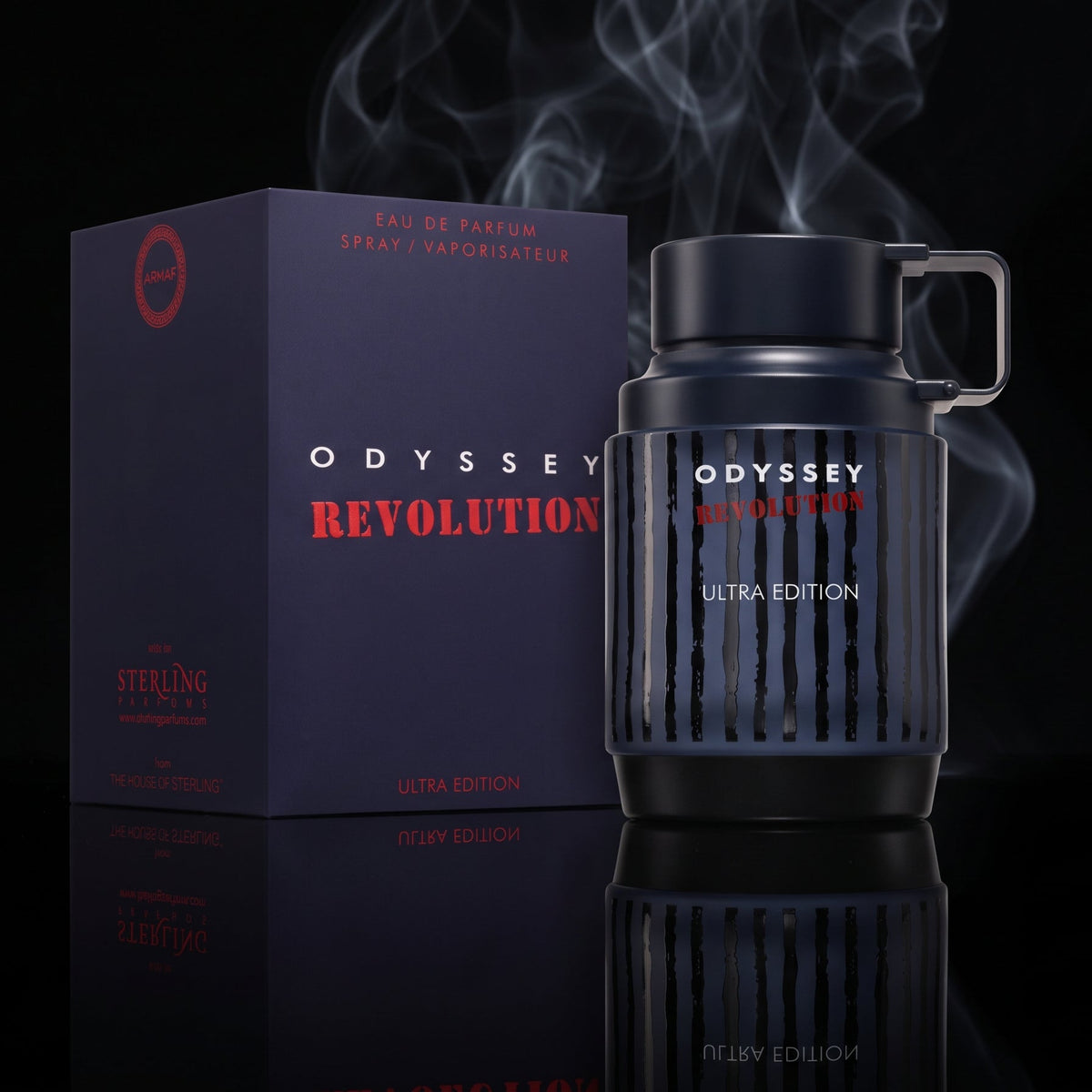 Flacon d'exception Odyssey Revolution Ultra Edition Armaf dans l'écrin de la boutique NEWREINE Lyon.