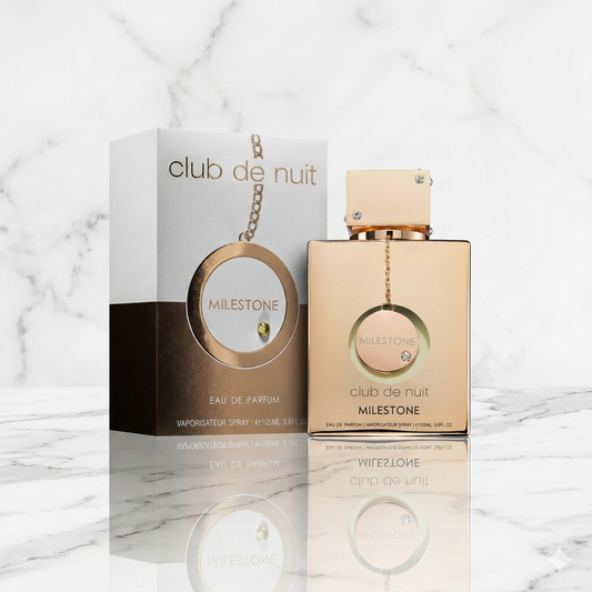 Flacon doré du parfum oriental Club de Nuit Milestone par Armaf chez NEWREINE Lyon.