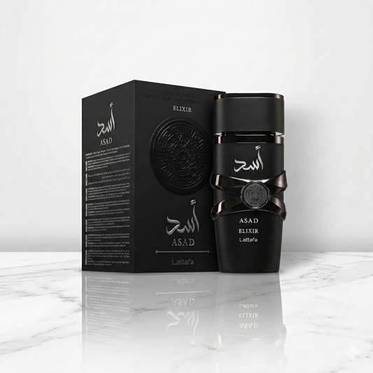 Flacon du parfum oriental Asad Elixir par Lattafa chez NEWREINE Lyon.