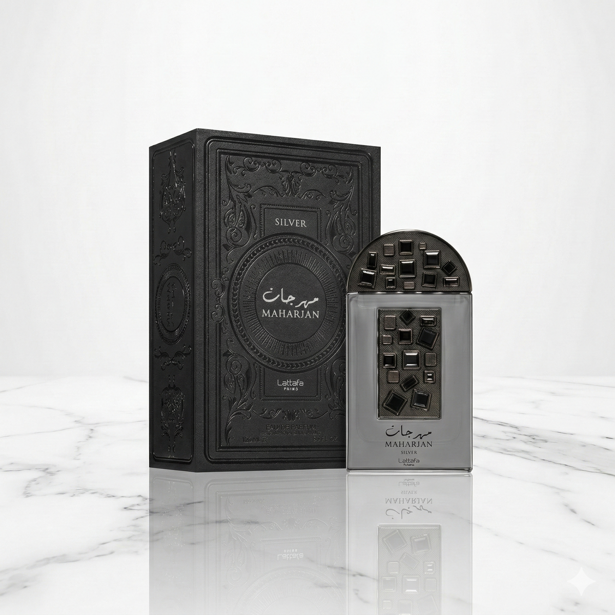 lacon du parfum oriental Maharjan Silver par Lattafa chez NEWREINE Lyon.