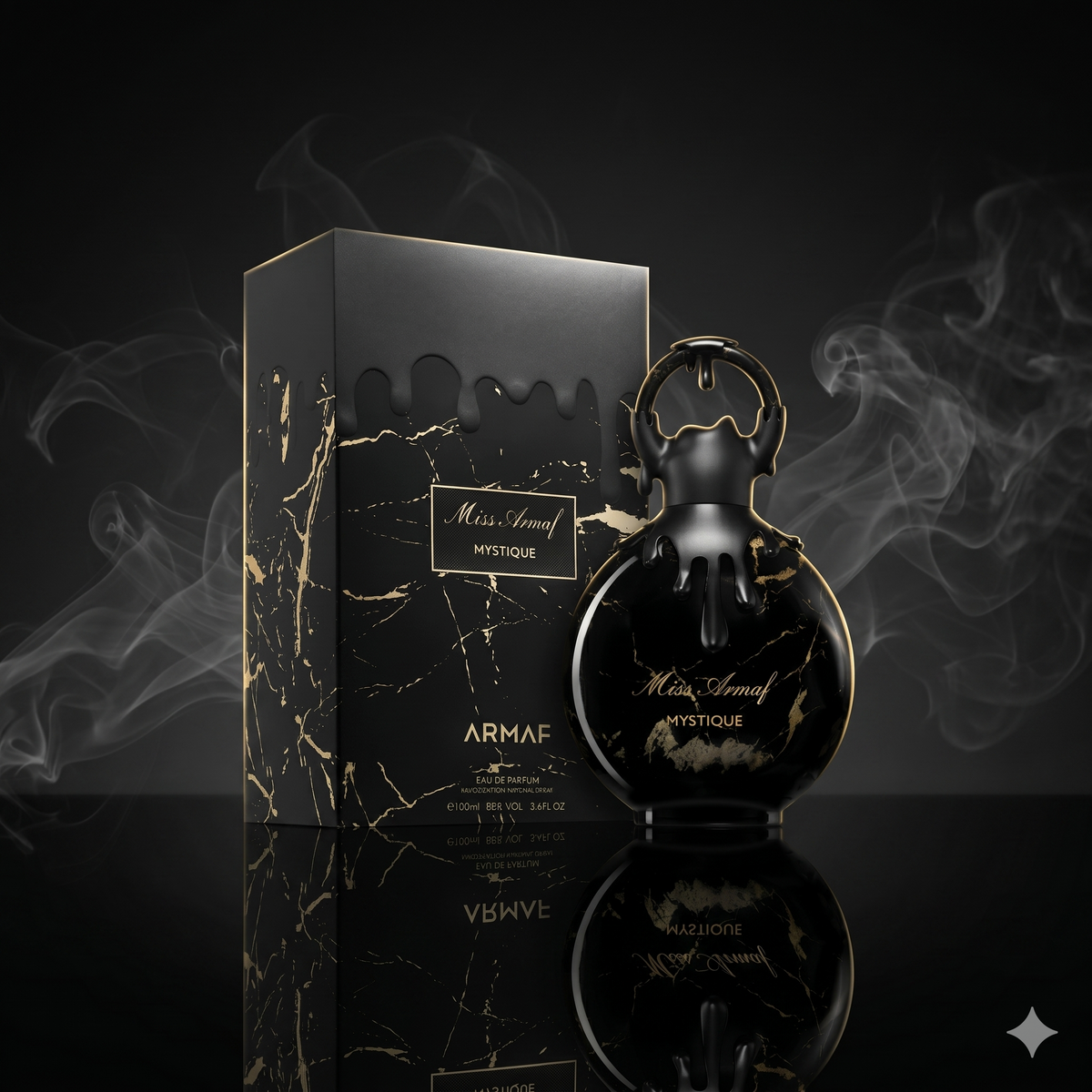 Parfum Miss Armaf Mystique d'Armaf mis en valeur dans une ambiance luxueuse et sobre.