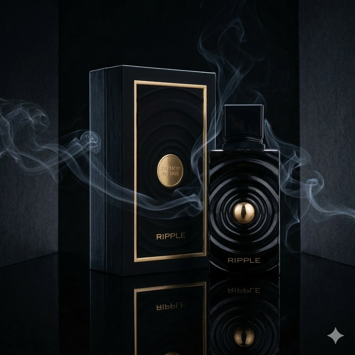 Parfum Ripple de French Avenue présenté dans une ambiance luxueuse et sobre.