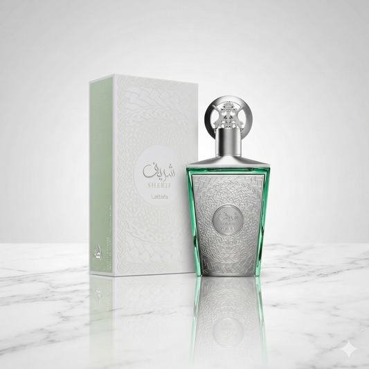 Flacon du parfum oriental Sherif par Lattafa chez NEWREINE Lyon.