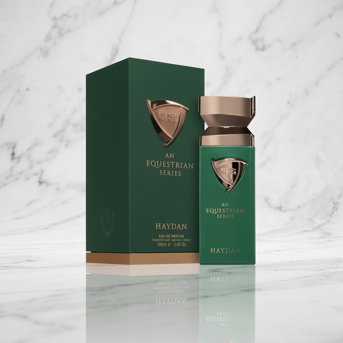 Flacon de parfum Haydan French Avenue An Equestrian Series présenté de face sous blister chez NEWREINE.