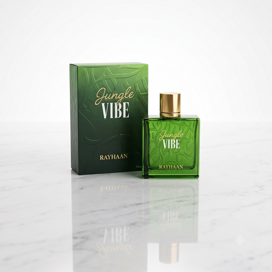 Flacon du parfum Jungle Vibe par Rayhaan, parfumerie orientale de luxe.